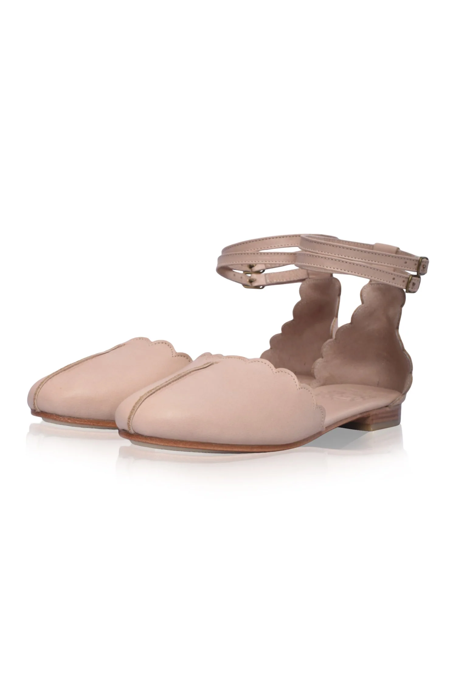 Venus Almond Toe Scalloped Leather Flats - Image 10