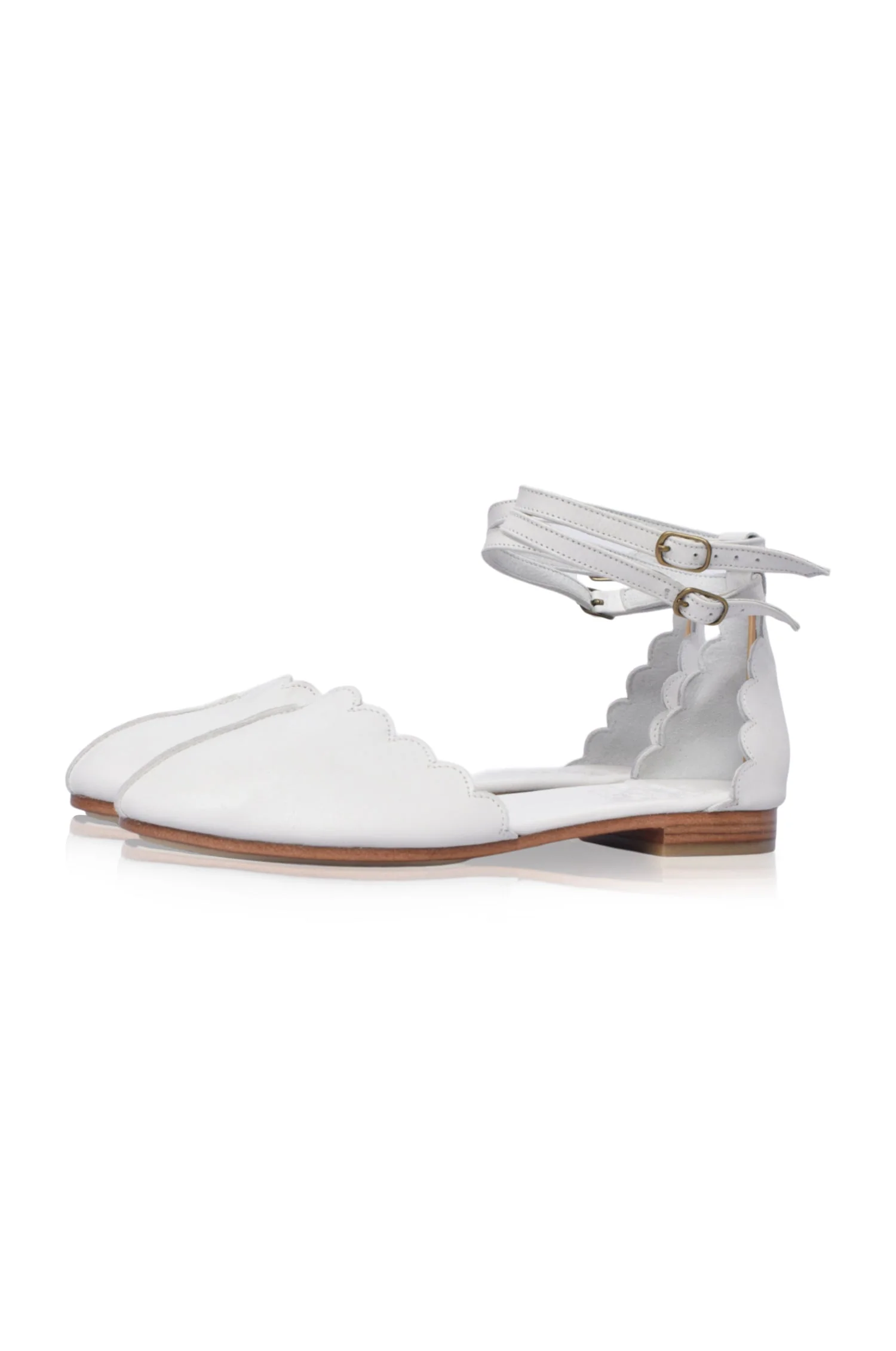 Venus Almond Toe Scalloped Leather Flats - Image 9